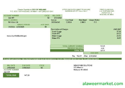 USA Michigan water business utility bill template in Word and PDF  formats